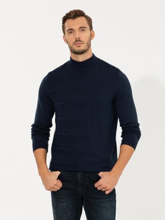 پلیور مردانه سرمه ای ملانژ پیرکاردین