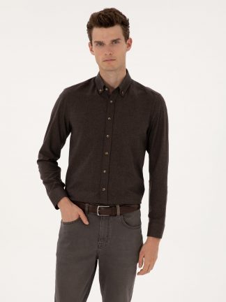 پیراهن آستین بلند مردانه قهوه ای پیرکاردین