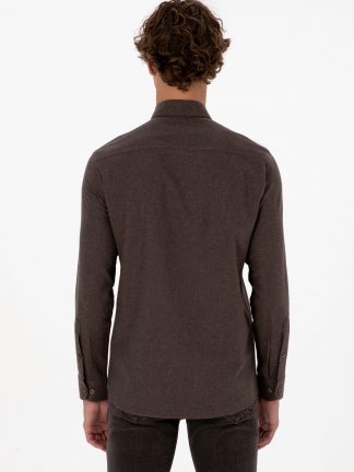 پیراهن آستین بلند مردانه قهوه ای یو اس پولو