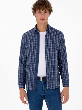 پیراهن آستین بلند مردانه آبی تیره یو اس پولو