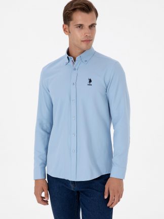 پیراهن آستین بلند مردانه آبی روشن یو اس پولو
