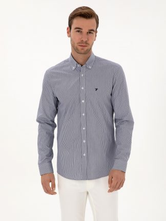 پیراهن آستین بلند مردانه سرمه ای کاشارل