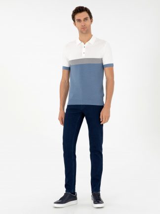 شلوار جین اسلیم فیت مردانه آبی لاجوردی روشن کاشارل