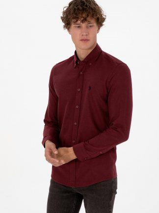 پیراهن آستین بلند مردانه زرشکی یو اس پولو