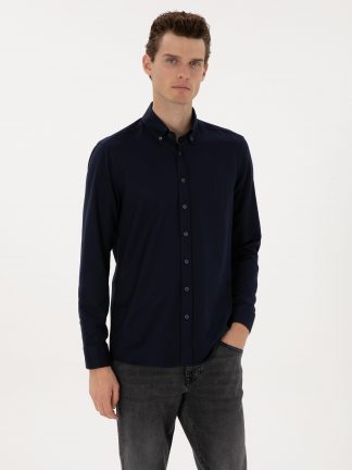 پیراهن آستین بلند مردانه سرمه ای پیرکاردین