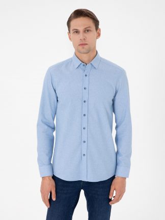 پیراهن آستین بلند مردانه آبی روشن پیرکاردین
