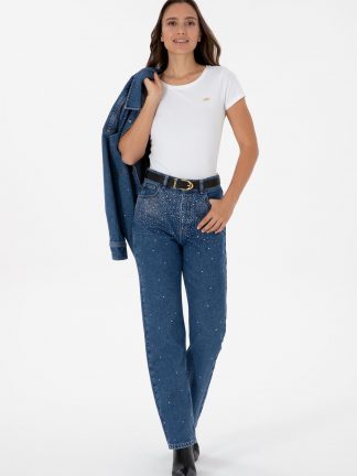 شلوار جین راسته زنانه آبی یو اس پولو