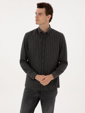 پیراهن آستین بلند مردانه خاکستری تیره پیرکاردین