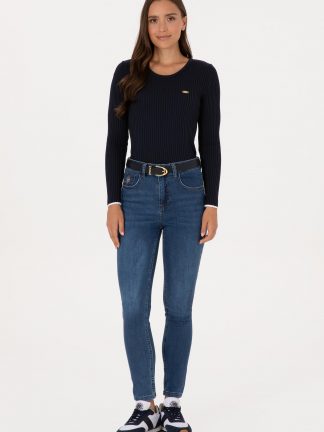 شلوار جین جذب زنانه آبی تیره یو اس پولو