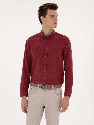 پیراهن آستین بلند مردانه زرشکی پیرکاردین