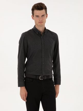 پیراهن آستین بلند مردانه خاکستری تیره پیرکاردین