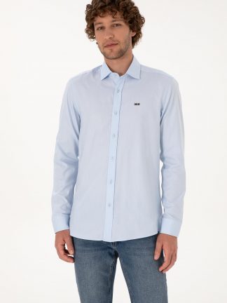 پیراهن آستین بلند مردانه آبی روشن یو اس پولو