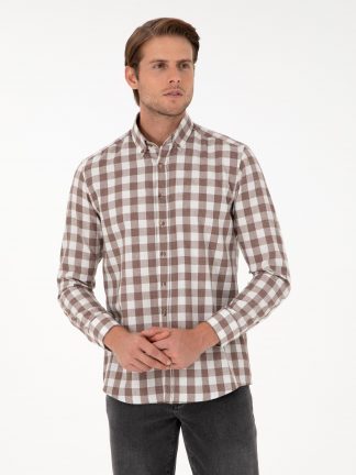 پیراهن آستین بلند مردانه قهوه ای پیرکاردین