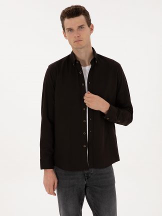 پیراهن آستین بلند مردانه قهوه ای تیره پیرکاردین