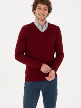 پلیور مردانه زرشکی یو اس پولو