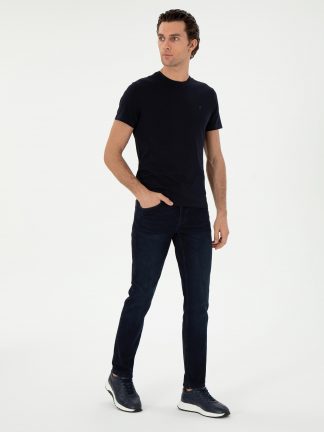 شلوار جین اسلیم فیت مردانه سرمه ای تیره کاشارل