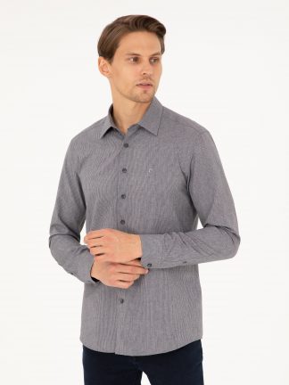 پیراهن آستین بلند مردانه خاکستری تیره پیرکاردین