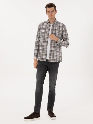 شلوار جین اسلیم فیت مردانه خاکستری تیره پیرکاردین