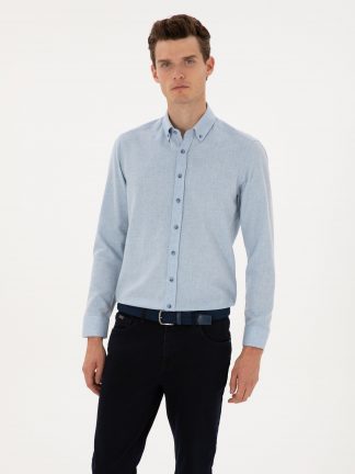 پیراهن آستین بلند مردانه آبی روشن پیرکاردین