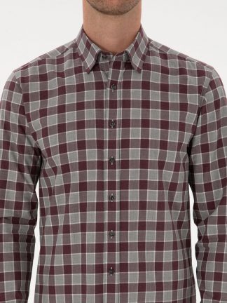 پیراهن آستین بلند مردانه زرشکی کاشارل