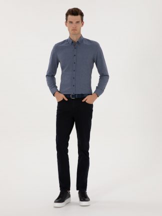 شلوار جین اسلیم فیت مردانه سرمه ای تیره پیرکاردین