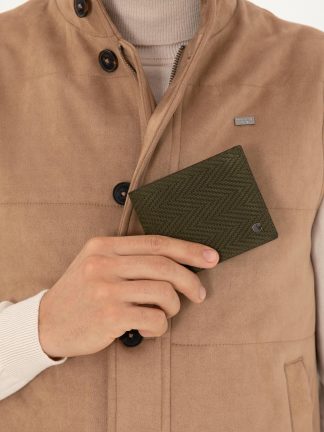 کیف پول و کارت مردانه خاکی روشن کاشارل