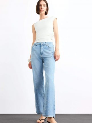 شلوار جین راسته زنانه آبی روشن دفکتو