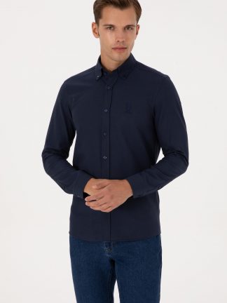 پیراهن آستین بلند مردانه سرمه ای یو اس پولو