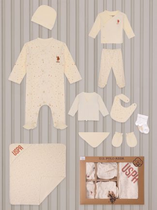 ست لباس نوزاد دختر کرم یو اس پولو