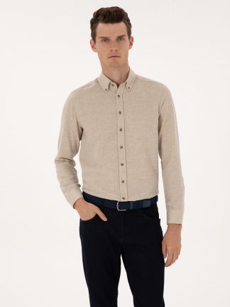 پیراهن آستین بلند مردانه بژ پیرکاردین