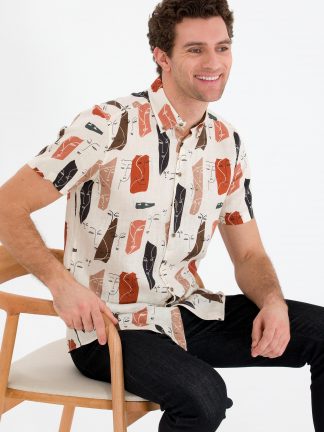 پیراهن آستین کوتاه مردانه بژ کاشارل