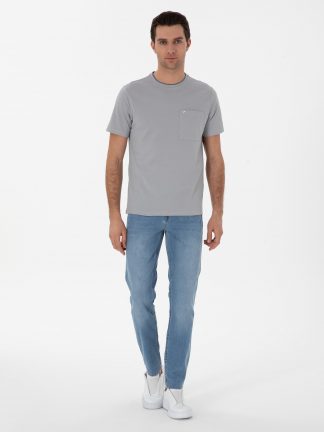 شلوار جین اسلیم فیت مردانه آبی روشن کاشارل