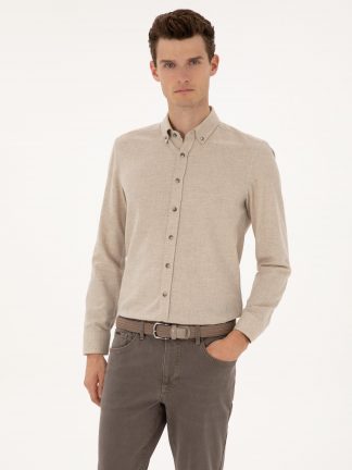 پیراهن آستین بلند مردانه بژ پیرکاردین