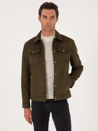 کت چرمی مردانه خاکی روشن کاشارل