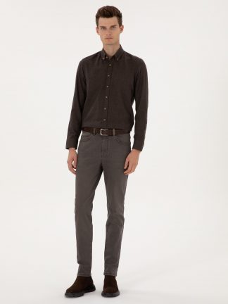 شلوار جین اسلیم فیت مردانه قهوه ای پیرکاردین