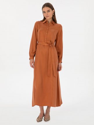 پیراهن زنانه دارچینی پیرکاردین