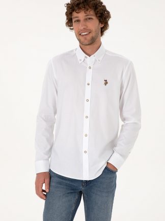 پیراهن آستین بلند مردانه سفید یو اس پولو