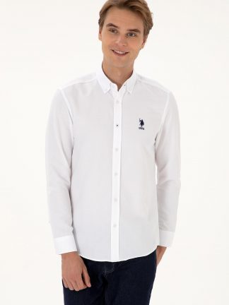 پیراهن آستین بلند مردانه سفید یو اس پولو