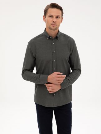 پیراهن آستین بلند مردانه خاکی تیره پیرکاردین