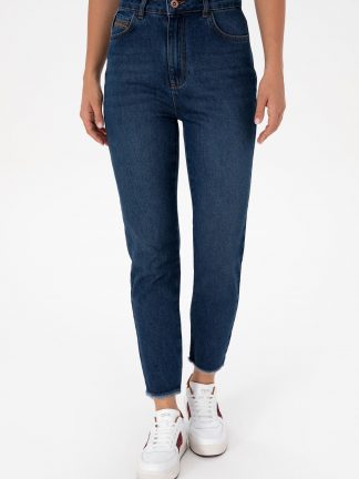 شلوار جین مام فیت زنانه آبی تیره یو اس پولو