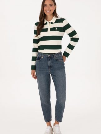 شلوار جین مام فیت زنانه سبز یو اس پولو