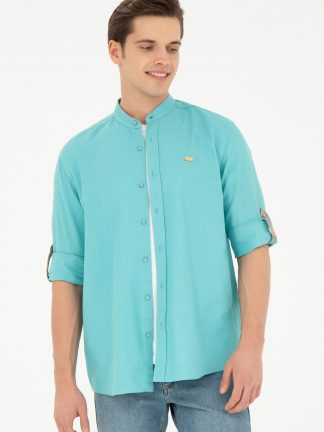 پیراهن آستین بلند مردانه نعنایی یو اس پولو