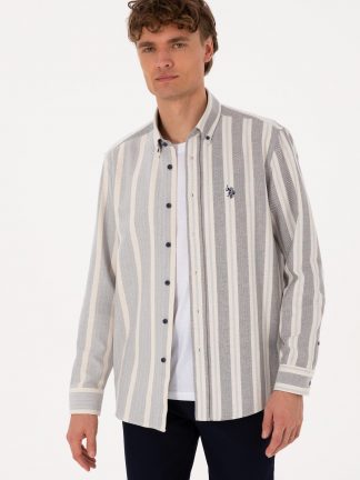 پیراهن آستین بلند مردانه سرمه ای یو اس پولو