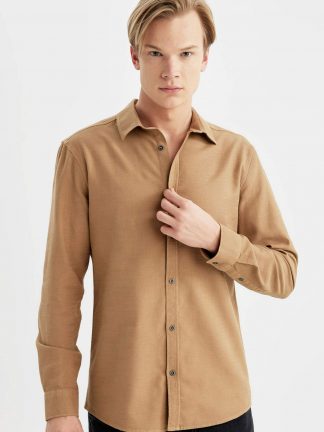 پیراهن آستین بلند مردانه قهوه ای دفکتو