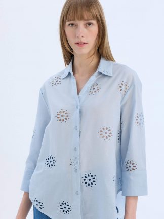 شومیز زنانه آبی روشن دفکتو