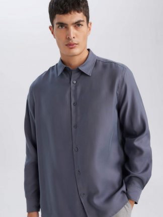 پیراهن آستین بلند مردانه خاکستری تیره دفکتو