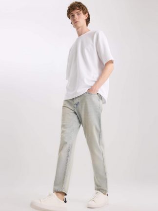 شلوار جین اسلیم فیت مردانه آبی روشن دفکتو