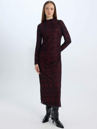 پیراهن زنانه زرشکی دفکتو