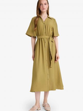 پیراهن زنانه خاکی دفکتو