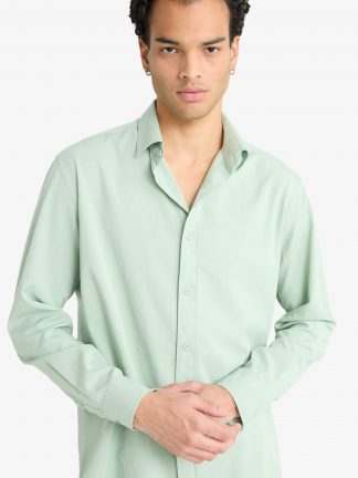 پیراهن آستین بلند مردانه نعنایی دفکتو